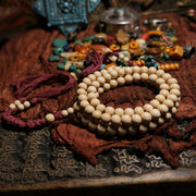 Buddha Stones 108 Mala Beads Abelia Biflora Wood Warding Off Evil Spirits Wrist Mala Mala Bracelet BS 9.5mm*108