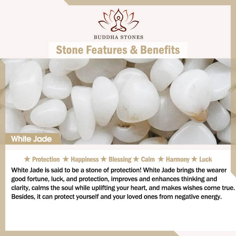 Buddha Stones White Cat White Jade Luck Blessing Bracelet