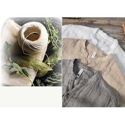 Buddha Stones Solid Color Long Sleeve Half Button Shirt Cotton Linen Men Clothing
