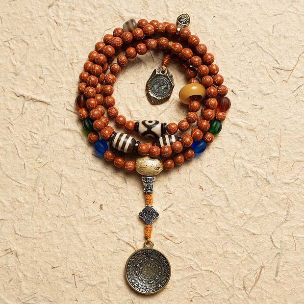 Buddhazens Tibet Bodhi Seed 108 Mala Beads Wisdom Peace Bracelet Necklace Mala Bracelet BS Nine Palaces Eight Diagrams No Copper Charm