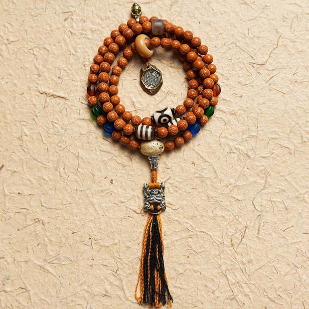 Buddhazens Tibet Bodhi Seed 108 Mala Beads Wisdom Peace Bracelet Necklace Mala Bracelet BS Scripture Buckle Tassel No Copper Charm