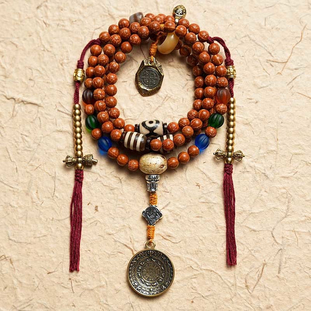 Buddhazens Tibet Bodhi Seed 108 Mala Beads Wisdom Peace Bracelet Necklace Mala Bracelet BS Nine Palaces Eight Diagrams With Copper Charm