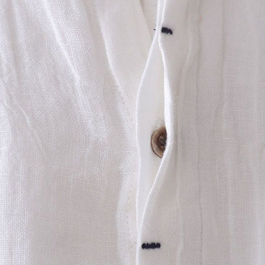 Buddha Stones Men's Shirt Solid Color Lapel Top Long Sleeve Comfy Button Crease Cotton Linen Shirt