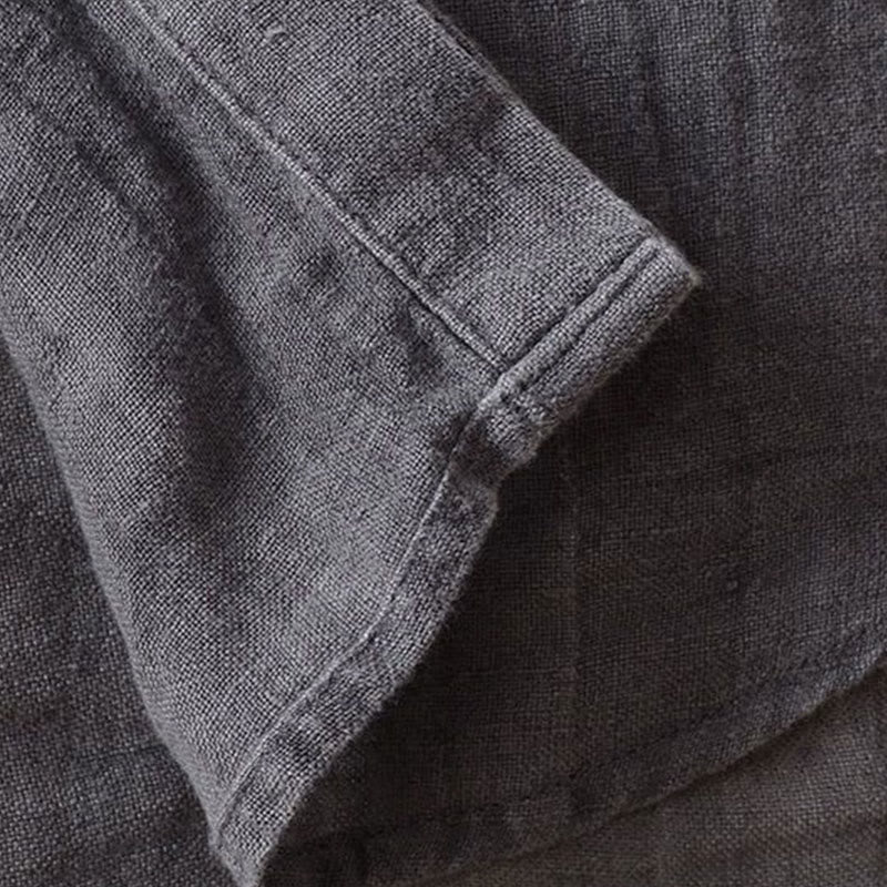 Buddha Stones Men's Shirt Solid Color Lapel Top Long Sleeve Comfy Button Crease Cotton Linen Shirt