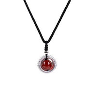 Buddhazens 999 Sterling Silver Red Agate Peace Buckle Blessing Necklace Pendant