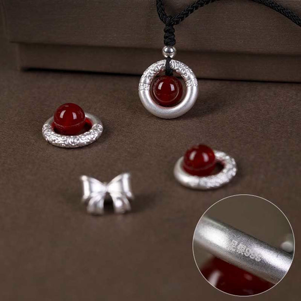 Buddhazens 999 Sterling Silver Red Agate Peace Buckle Blessing Necklace Pendant