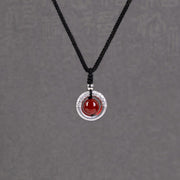 Buddhazens 999 Sterling Silver Red Agate Peace Buckle Blessing Necklace Pendant