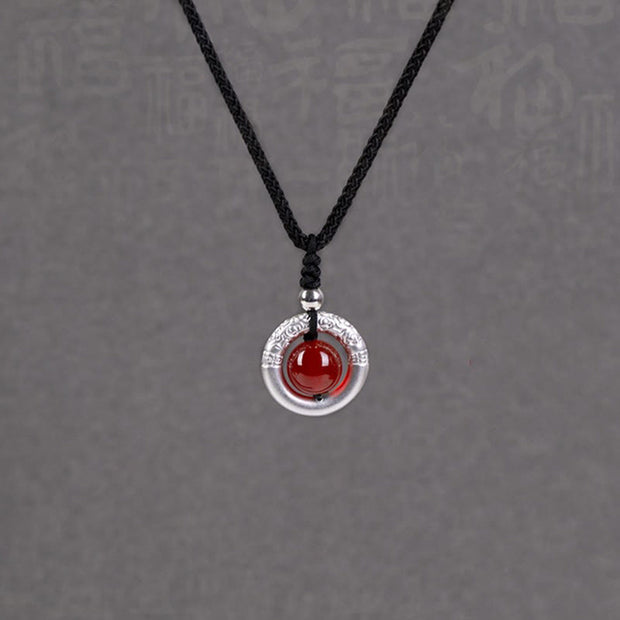 Buddhazens 999 Sterling Silver Red Agate Peace Buckle Blessing Necklace Pendant