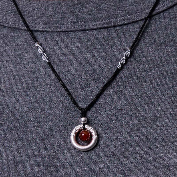 Buddhazens 999 Sterling Silver Red Agate Peace Buckle Blessing Necklace Pendant