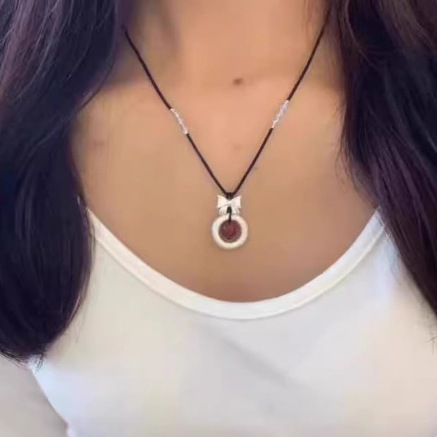 Buddhazens 999 Sterling Silver Red Agate Peace Buckle Blessing Necklace Pendant