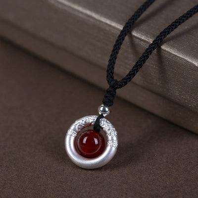 Buddhazens 999 Sterling Silver Red Agate Peace Buckle Blessing Necklace Pendant