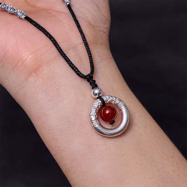 Buddhazens 999 Sterling Silver Red Agate Peace Buckle Blessing Necklace Pendant
