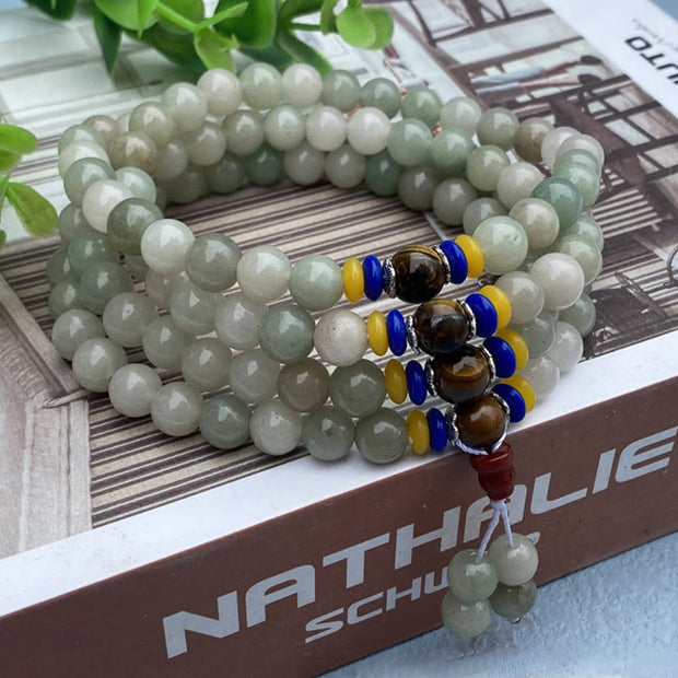 Buddhazens 108 Mala Beads Natural Shetai jade Luck Prosperity Bracelet Mala Bracelet BS Shetai Jade (Wrist Circumference: 14-16cm)