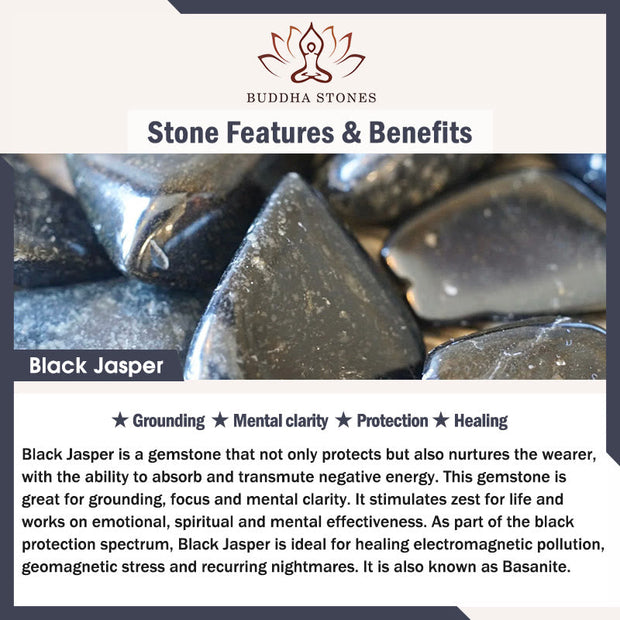 Buddhazens 108 Mala Beads Black Jasper Rhodonite Khaki Tassel Healing Bracelet