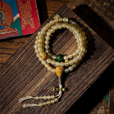 Buddhazens Tibet 108 Mala Beads Chinese Zodiac Natal Buddha Natural Sheep Horn Wealth Bracelet Mala Bracelet BS Sheep Horn(Wrist Circumference: 14-16cm) 8mm