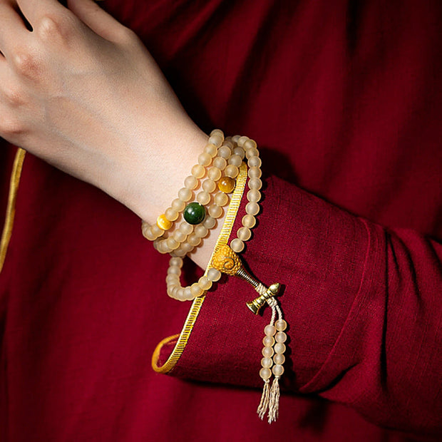 Buddhazens Tibet 108 Mala Beads Chinese Zodiac Natal Buddha Natural Sheep Horn Wealth Bracelet Mala Bracelet BS 19