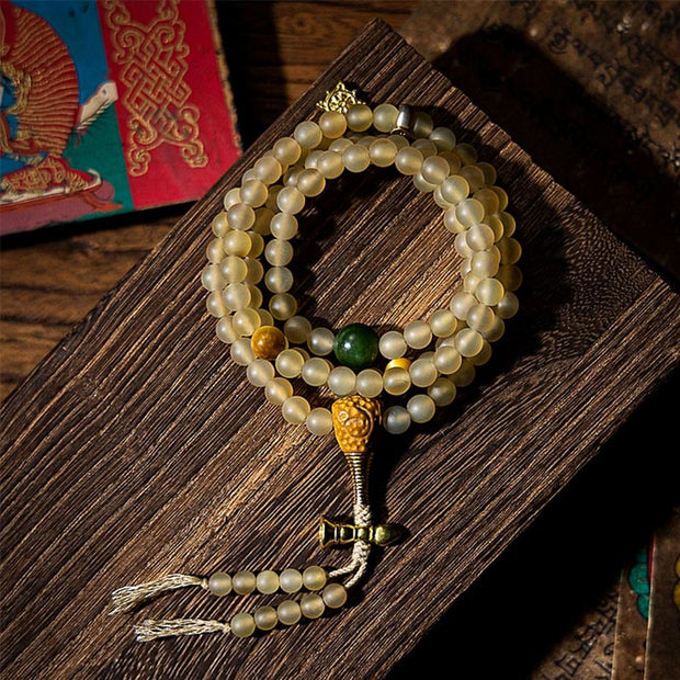 Buddhazens Tibet 108 Mala Beads Chinese Zodiac Natal Buddha Natural Sheep Horn Wealth Bracelet Mala Bracelet BS Sheep Horn(Wrist Circumference: 14-16cm) 8mm