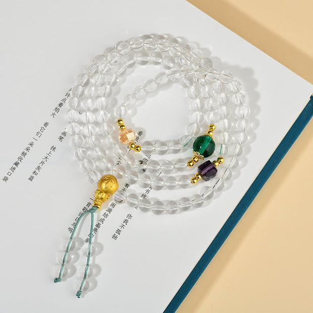 Buddhazens 108 Mala Beads White Crystal Clarity Bracelet Mala Bracelet BS 3