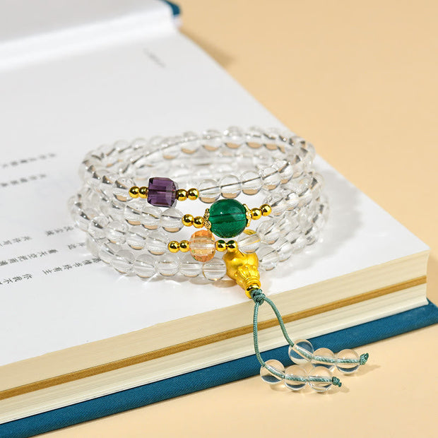 Buddhazens 108 Mala Beads White Crystal Clarity Bracelet Mala Bracelet BS 1