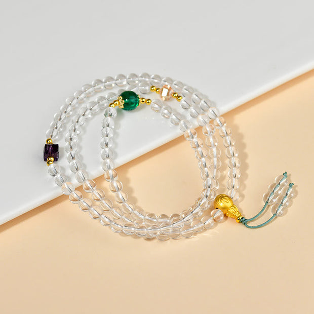 Buddhazens 108 Mala Beads White Crystal Clarity Bracelet Mala Bracelet BS 2