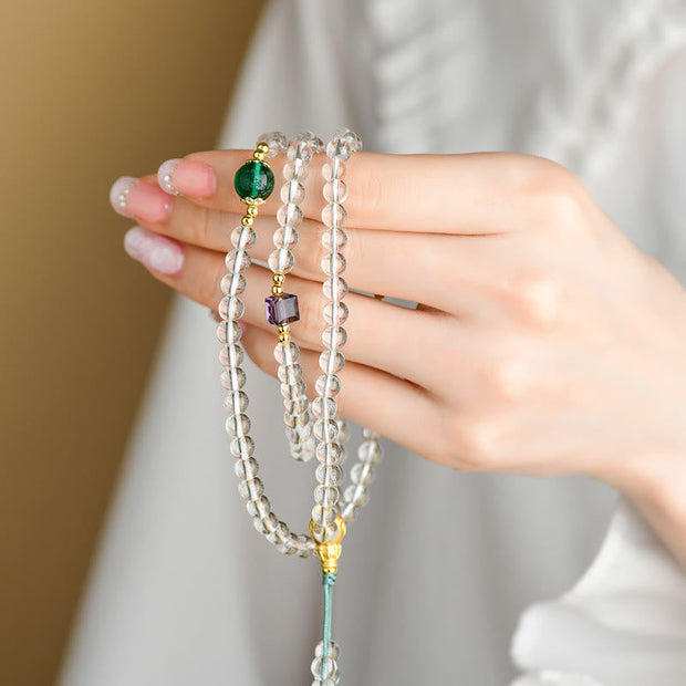 Buddhazens 108 Mala Beads White Crystal Clarity Bracelet Mala Bracelet BS 4