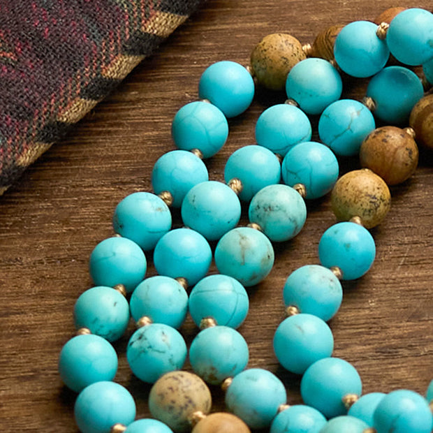 Buddhazens 108 Mala Beads Turquoise Picture Jasper Bead Tassel Balance Bracelet