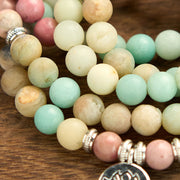 Buddhazens 108 Mala Rhodonite Amazonite Beads Lotus Compassion Bracelet