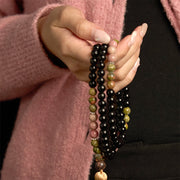 Buddhazens 108 Mala Beads Black Jasper Rhodonite Khaki Tassel Healing Bracelet