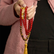 Buddhazens 108 Mala Beads Red Agate Tiger Eye Yellow Tassel Calm Bracelet