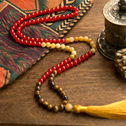 Buddhazens 108 Mala Beads Red Agate Tiger Eye Yellow Tassel Calm Bracelet