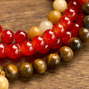 Buddhazens 108 Mala Beads Red Agate Tiger Eye Yellow Tassel Calm Bracelet