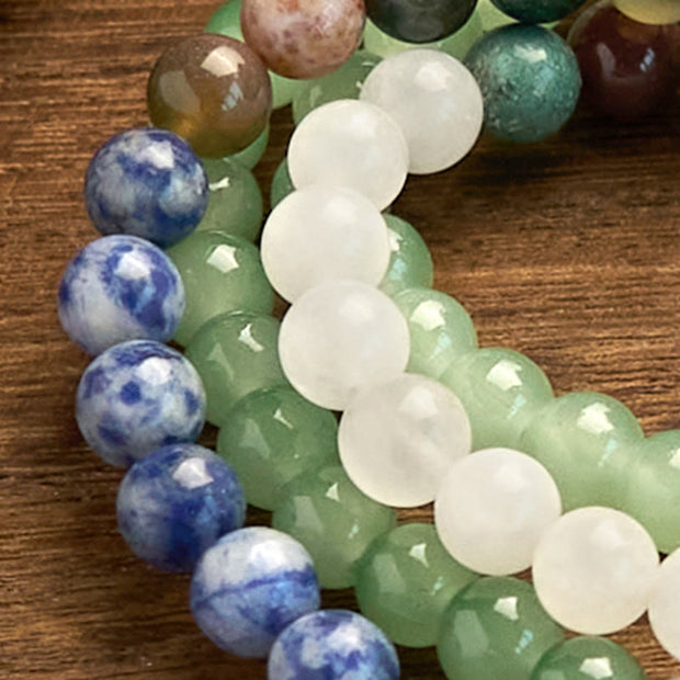 Buddhazens 108 Mala Beads Natural Green Aventurine Blue Spot Jasper Indian Agate Green Tassel Luck Bracelet