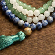 Buddhazens 108 Mala Beads Natural Green Aventurine Blue Spot Jasper Indian Agate Green Tassel Luck Bracelet