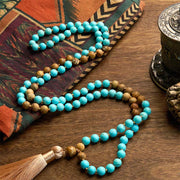 Buddhazens 108 Mala Beads Turquoise Picture Jasper Bead Tassel Balance Bracelet