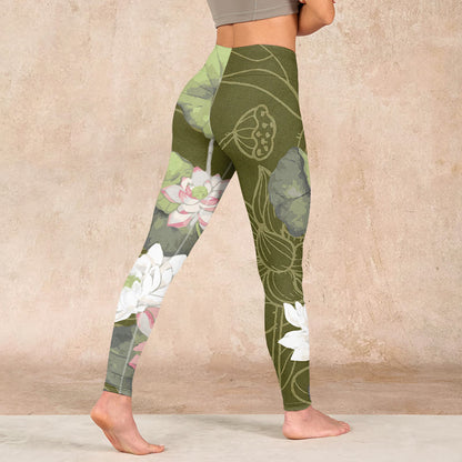 Buddha Stones Lotus Print Gym Leggings Women's Yoga Pants