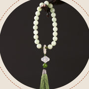 Buddhazens Green Jade Beads Pearl Prosperity Tassels Wrist Mala