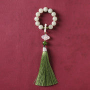 Buddhazens Green Jade Beads Pearl Prosperity Tassels Wrist Mala