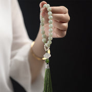 Buddhazens Green Jade Beads Pearl Prosperity Tassels Wrist Mala
