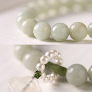 Buddhazens Green Jade Beads Pearl Prosperity Tassels Wrist Mala
