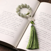 Buddhazens Green Jade Beads Pearl Prosperity Tassels Wrist Mala