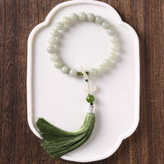 Buddhazens Green Jade Beads Pearl Prosperity Tassels Wrist Mala