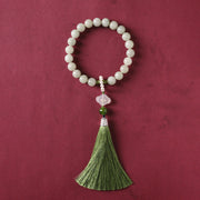 Buddhazens Green Jade Beads Pearl Prosperity Tassels Wrist Mala