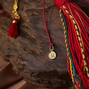 Buddhazens 18 Beads Copper Coins Tibet Tassel Red Agate Calm Wrist Mala