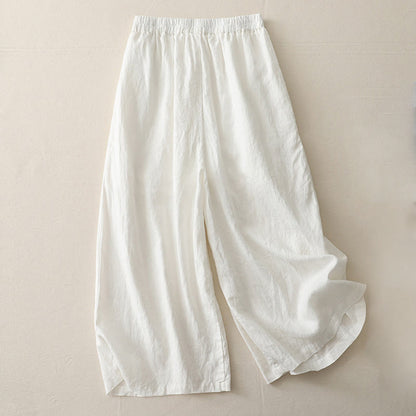 Buddha Stones Casual Plain Tucker Pleats Elastic Women's Polyester Wide Leg Pants With Pockets