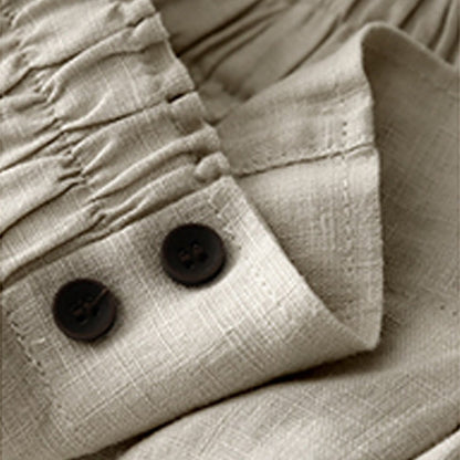 Buddha Stones Summer Casual Pleat Plain Cotton Linen Women's Shorts With Pockets