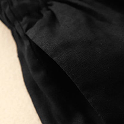 Buddha Stones Summer Casual Pleat Plain Cotton Linen Women's Shorts With Pockets