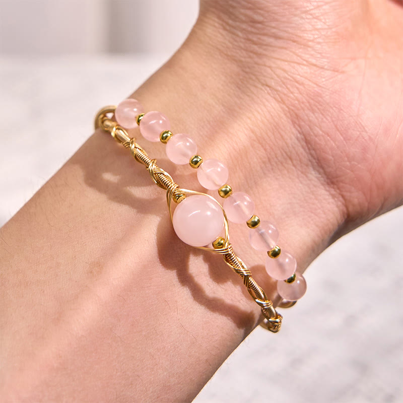 FREE Today: Healing and Compassion Natural Rose Quartz Metal Cuff Bracelet Bangle