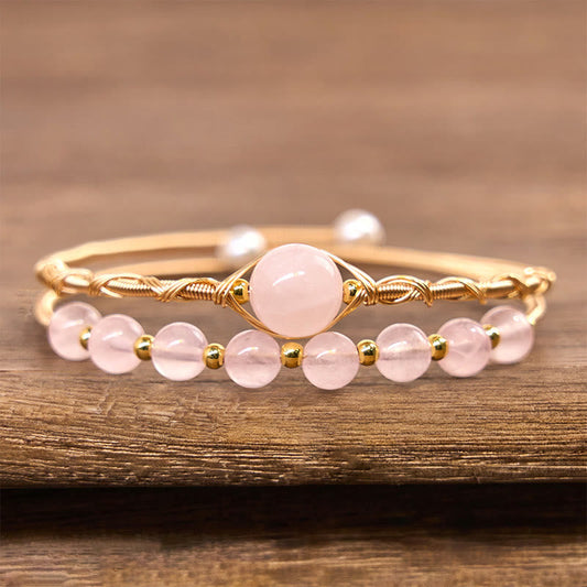 FREE Today: Healing and Compassion Natural Rose Quartz Metal Cuff Bracelet Bangle
