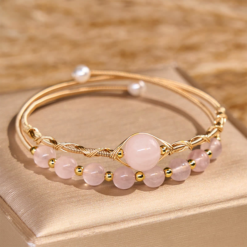 FREE Today: Healing and Compassion Natural Rose Quartz Metal Cuff Bracelet Bangle