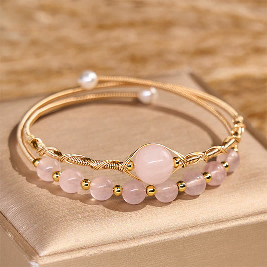 FREE Today: Healing and Compassion Natural Rose Quartz Metal Cuff Bracelet Bangle